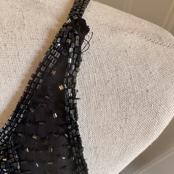 Vintage 90s/Y2K Black Silk Beaded Midi Dress M - Picture 7 of 9